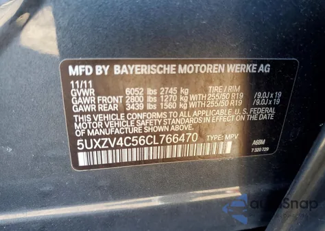 2012 BMW X5 xDrive35I z USA, uszkodzony, nr VIN 5UXZV4C56CL766470